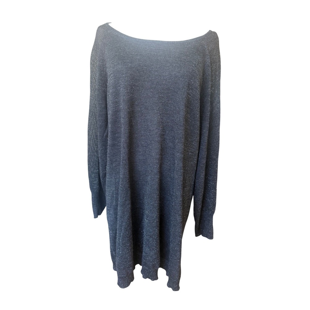Eileen Fisher Wool Oversized Boatneck Tunic Sweater XL Metallic Party Elegant